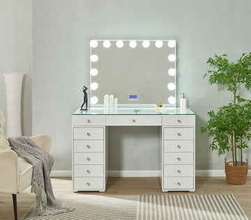 Chic Black Vanity Set with LED - Lit Mirror [LR-001]
